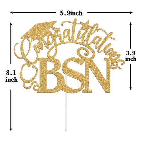 Ferburitar Congratulations BSN Cake Topper, Congrats Nurse/RN Cake Decor, 2025 Nursing School Grad Graduation Party Decorations Supplies, Gold Glitter