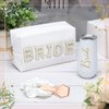 3 Pcs Wedding Bride Gift Set Include 6 oz Stainless Steel Wine Tumbler Bride Letter Cosmetic Toiletry Bag Silk Scrunchies Letter Patches Makeup Bag Hair Tie Wedding Gifts(Bride+Bride)
