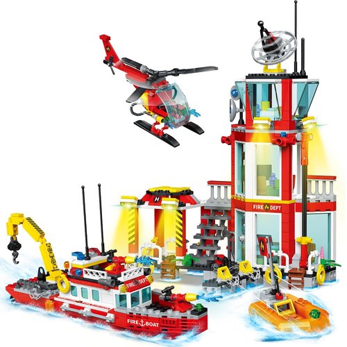 City Marine Fire Station Building Sets,740pcs STEM Toys Building Blocks Gift for Boys 6+ (Compatible with Lego)