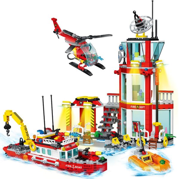 City Marine Fire Station Building Sets,740pcs STEM Toys Building Blocks Gift for Boys 6+ (Compatible with Lego)