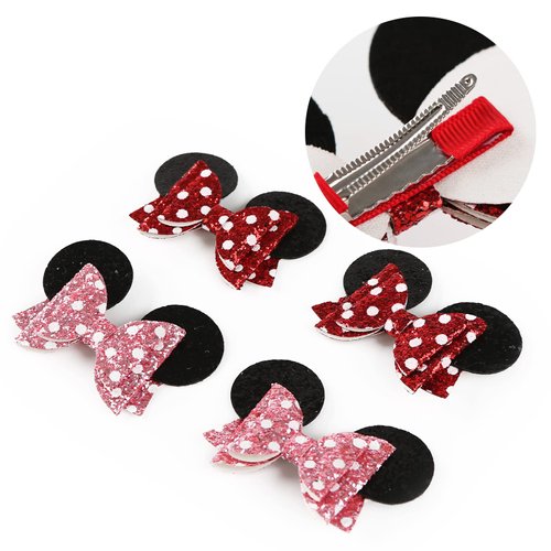 Mouse Ears Hair Bow Clips Polka Dot Barrettes for Girls Glitter Costume Accessories Birthday Party Decorations