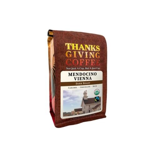 Thanksgiving Coffee "Mendocino Vienna" Dark Roasted Fair Trade Organic Shade Grown Whole Bean Coffee - 12 Ounce Bag
