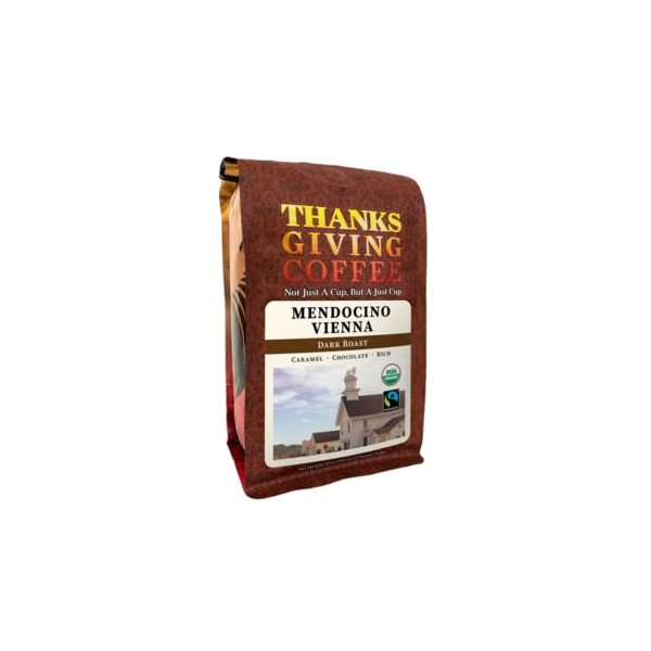 Thanksgiving Coffee "Mendocino Vienna" Dark Roasted Fair Trade Organic Shade Grown Whole Bean Coffee - 12 Ounce Bag
