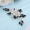 Teyglen Black Crystal Hair Comb Rhinestone Wedding Hair Piece for Bride Bridal Black Rhinestone Side Comb Bridal Flower Pearl Headpiece Wedding Hair Accessories for Women Bride Girls