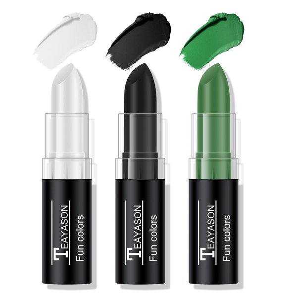 FREEORR 3 Colors White Black Green Face Body Paint Stick, Eye Black Baseball Sticks Face Paint for Baseball/Football/Halloween/Costume Parties Accessories Vampire/Witch/Clown Makeup Face& Body Paint