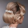 PTORIZNY Crystal Wedding Hair Comb Silver Rhinestone Side Hair Combs Bride Leaf Headpiece Handmade Diamond Hairpiece Bridal Hair Accessories for Women