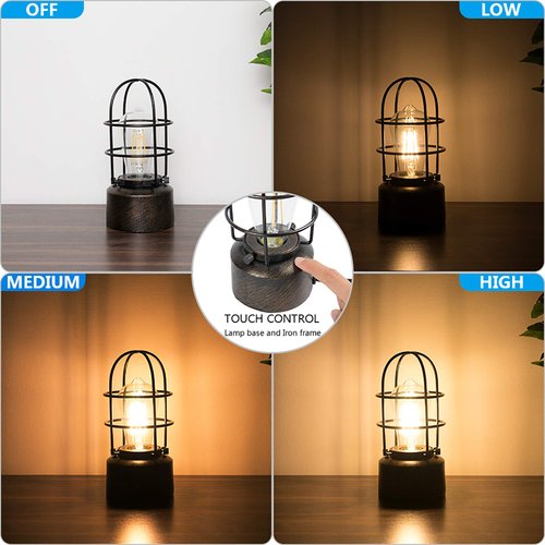 Haian Support 𝗦𝗺𝗮𝗹𝗹 𝗧𝗼𝘂𝗰𝗵 𝗧𝗮𝗯𝗹𝗲 𝗟𝗮𝗺𝗽 for Small Spaces - 3 Way Dimmable Industrial Bedside Lamp - Steampunk Antique Nightstand Desk for Bedroom, Living Room (Bulb Included)