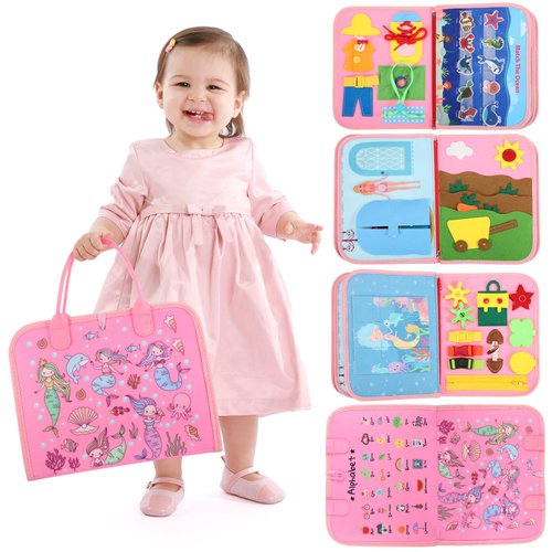 Montessori Busy Board 2 3 4 Year Old Toddlers Girl Toys: Preschool Learning Activity Baby Quiet Book Birthday Gifts Easter Basket Stuffers Classroom Game Autism Educational Travel Toy 12 18 Months