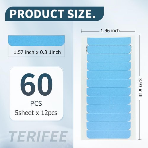 TERIFEE 60PCS Hair Extension Tape,Blue Double Sided Tape in Human Hair Extensions Tape Replacement 1.57 x 0.31 Inch Tape Tabs for Hair Extensions