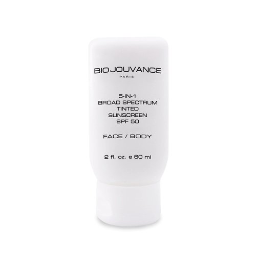 Bio Jouvance - 5-in-1 Tinted Sunscreen SPF 50 Universal 2oz / 60ml - Broad Spectrum | Hydrating Sunburn Lotion | Mineral Zinc Oxide Sun Block | Professional Facial Skin Care Treatment | Made in France
