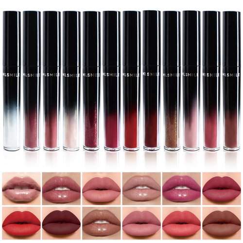 MLSMILE 12PCS Lip Gloss Collection Makeup Set,Shiny Liquid Lip Glow Oil,Long-lasting Color,Lip Glaze for Girls and Women Makeup