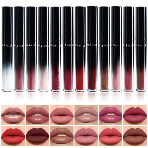 MLSMILE 12PCS Lip Gloss Collection Makeup Set,Shiny Liquid Lip Glow Oil,Long-lasting Color,Lip Glaze for Girls and Women Makeup