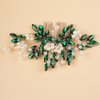 BERYUAN Wedding Pearls Crystal Rhinestone Hair Comb Pearls Crystal Flowers Bride Headpiece Dark Green Crystal Pearls Wedding Hair Accessories Handmade Wedding Hairband for Wedding Women and Girls