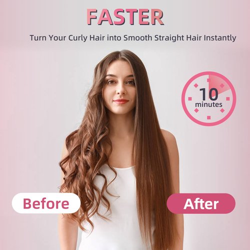 Wooroo Hair Straightener Brush, Ionic Hair Straightening Brush Flat Iron for Women, Anti-Scald and Anti-Frizz Ceramic Straightening Comb Fast Heating for Professional Salon at Home (Pink)