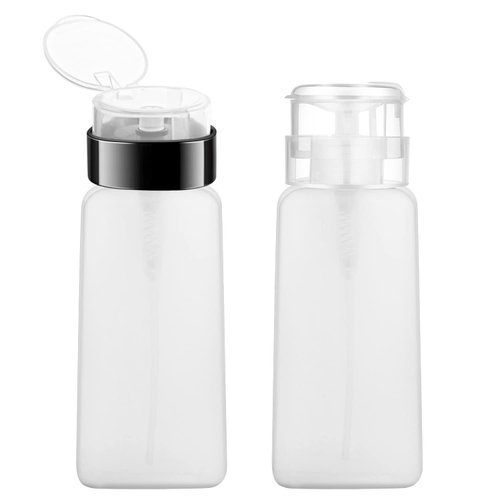BOSMIOW 2 Pack 250ml/8.3oz Push Down Pump Dispenser Bottle Empty Lockable Nail Polish Remover Pump Dispensers Liquid Pumping Dispenser Bottles for Alcohol,Makeup Remover