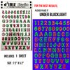Temporary Blacklight Reactive Tattoos – 1 Sheet Neon Letter Alphabet Numbers Rave Accessories Glow in the Dark Party Supplies | Knuckle Temp EDM EDC Party