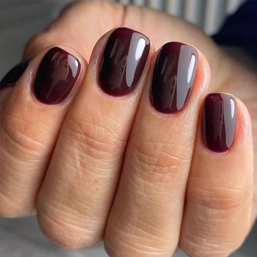 Bellelfin 240pcs Short Press on Nails Burgundy Full Cover Short Square Glossy Fake Nails Acrylic Artificial False Nail Tips with 5 Sheets Adhesive Glue Tabs for Women and Girls Fingernails Design