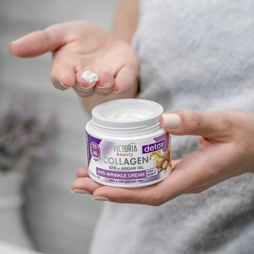 Skin Care Detox Day and Night Face Cream Anti-Aging Moisturiser with Collagen, Hyaluronic Acid, Q10, Argan Oil, and a UVA/UVB Filter for Ages 40 – 55, 50 ml