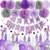 72Pcs Purple Birthday Party Decorations for Girls Women, Lavender Purple and Sliver Butterfly Party Decorations Supplies Balloons Happy Birthday Banner Circle Dots Paper Lanterns Pom Hanging Swirls