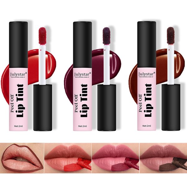 DENESTUP 3 Colors Peel off Lip Liner Tattoo, Tattoo Lipstick Peel off Lip Stain Long Lasting Waterproof Plump Matte Finish Lip Makeup with Vitamin E, Gift for Women