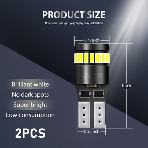 QODOLSI Pack-2 Car Led Bulbs, 12V Width Lights, 3W License Plate Lights, 180 Degrees Side Turn Lights, Trunk Light Bulbs, Automotive Bulb Replacement, Universal for Most Cars, Trucks, SUVs (White)