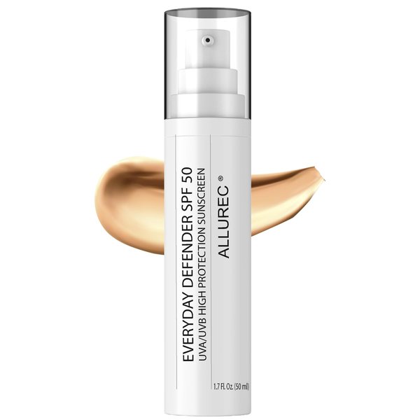 ALLUREC Tinted Mineral Sunscreen for Face SPF 50 PA++++ Broad-Spectrum UVA/UVB High Protection Facial Lotion Moisturizer with Titanium Dioxide & Zinc Oxide. Blur Pores Wrinkles Spots Instantly.