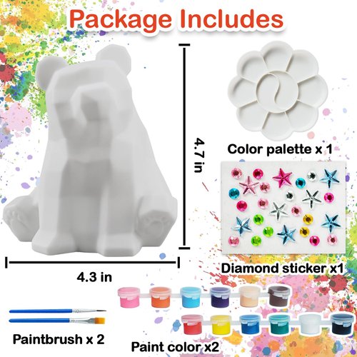 Goodyking Paint Your Own Bear Lamp Kit, DIY Geometric Bear Night Light, Arts & Crafts for Kids Ages 8-12, Painting Kit for Girls Boys Age 4 5 6 7 8+, Art Supplies Creative Gift for Birthday, Party