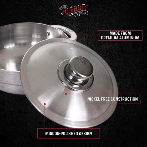 Cajun 4.63-Quart Aluminum Dutch Oven Pot with Lid - Oven-Safe Round Caldero - Nickel-Free Stew Pot