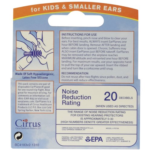Earplanes Childrens Ear Plugs Disposable for Flight Sound Noise and Air Protection, 1 Pair