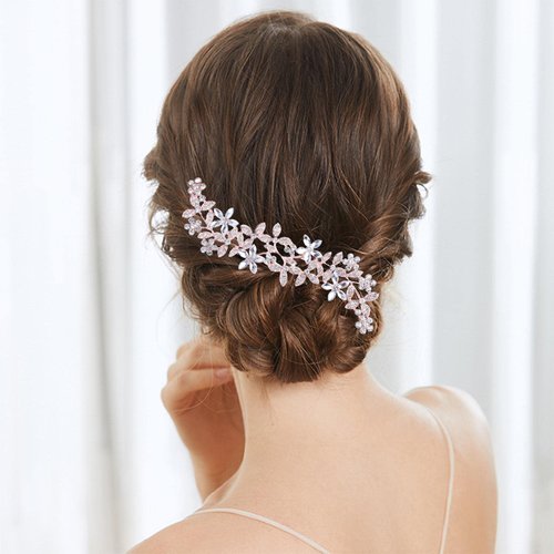 Allereyae Crystal Wedding Hair Comb Barrette Rhinestone Flower Hair Barrette Comb Gold CZ Bling Bridal Headpieces Decorative Head Comb Clip Headwear Bridal Hair Accessories for Women (Gold)
