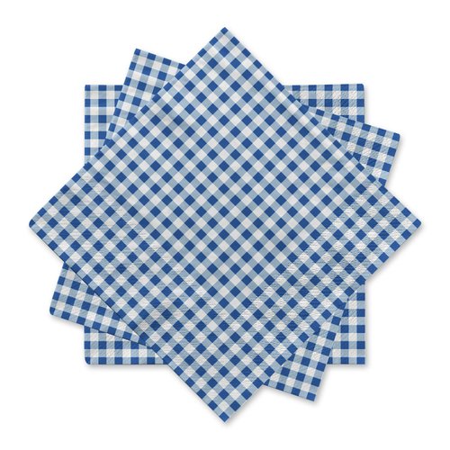 Gatherfun Disposable Paper Napkins Blue and White Gingham for Dinner Picnic and Parties (Pack of 50)