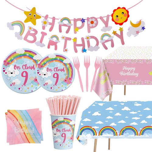 On Cloud 9 Birthday Decorations For Girls，On Cloud 9 Birthday Plates and Napkins，9th Birthday Decorations For Girls,On Cloud 9 Birthday Party Supplies