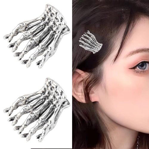 Halloween Skeleton Hand Hair Claw Clips for Women Girls Small Gothic Skull Bone Hand Clips for Hair Clamps Barrettes Ponytail Holders Halloween Hair Accessories for Women Girls 2 PCS