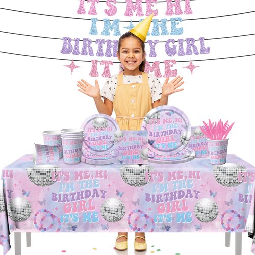 Its Me Hi Im The Birthday Girl Its Me Tableware, 142 Pcs Girl Music Birthday Decorations includes Its Me Hi Im The Birthday Girl Its Me Banner Music Plates and Napkins for Birthday Party Decorations