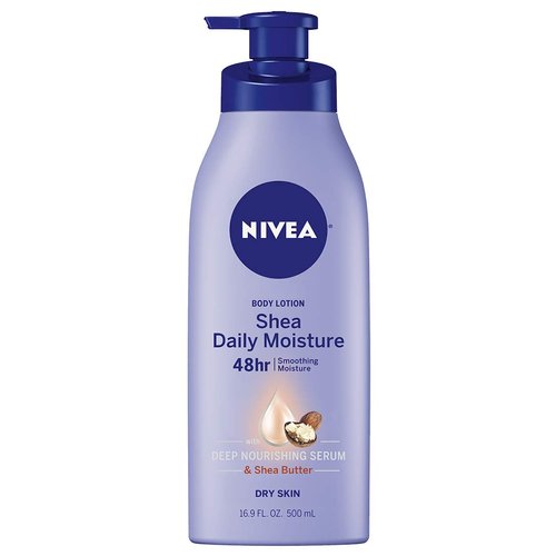 NIVEA Shea Nourish Body Lotion, 48-Hour Moisturizing Shea Butter Lotion for Dry Skin with Deep Nourishing Serum, 16.9 Fl Oz Pump Bottle