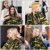 FEBSNOW Hair Cutting Cape Kit,Professional Barber Cape with Neck Duster Brush for Adults Waterproof Salon Cape with Adjustable Closure Snap Salon Barber Supplies 47x55 Inches(Yellow Printed Pattern)