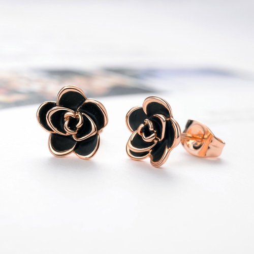 Flower Stud Earrings Hypoallergenic for Women - 18K Gold Plated Rose Earrings for Sensitive Ears, Nickel Free