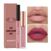 MIELIKKI 2Pcs Matte Liquid Lipstick and Lip Liner Set, One Step Lips Makeup Kit, Non-Stick Cup Lip Gloss + Lip Liner Pen, High Pigmented, Waterproof, Long-Lasting, 10