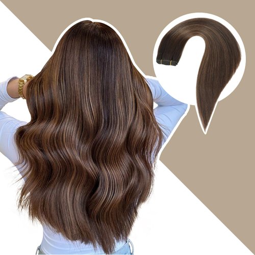 Jerriess Sew in Hair Extensions Real Human hair, Double Drawn Weft Hair Extensions human hair, Silky Soft &Shiny Human hair extensions sew in, 100g Balayage Dark Brown to Chestnut Brown, 18 inch