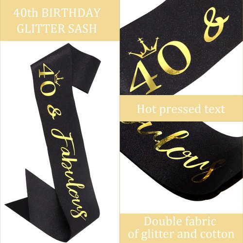 Semato 40th Birthday Sash & Rhinestone 40th Birthday Crown Kit- Happy 40th Birthday Gifts Women 40th birthday decorations women (black)