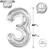 Silver 3 Balloon, Number Balloons 40 Inch, 3rd Birthday Decorations for Kids Girls Boys, Men Women Silver Party Supplies for Party Decorations, Number 3 Balloon