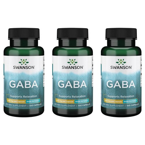 Swanson GABA - Amino Acid Supplement Promoting Calm & Relaxation to Support Restful Sleep - High Potency Formula to Support Healthy Stress Levels - (100 Capsules, 500mg Each) 3 Pack