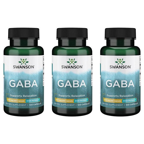Swanson GABA - Amino Acid Supplement Promoting Calm & Relaxation to Support Restful Sleep - High Potency Formula to Support Healthy Stress Levels - (100 Capsules, 500mg Each) 3 Pack