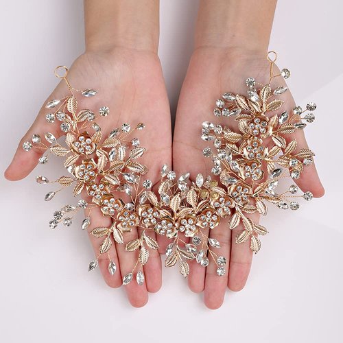 YERTTER Hair Band, Gold - Wedding Bridal Big Flower Vine Leaf Headband Rhinestone Headpiece for Bride Bridesmaid Flower Girl Wedding Prom Brithday Party