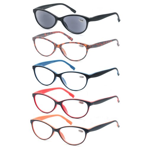 HEEYYOK Reading Glasses Women 1.75 5-Pack,Beautiful Women Readers,Quality Spring Hinge Colorful Inculding Sun for Reading Outdoors