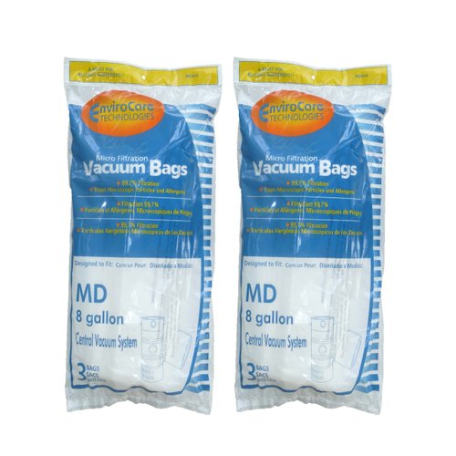 EnviroCare Replacement Micro Filtration Vacuum Cleaner Dust Bags for Modern Day 8 Gallon Central Vacuums 6 Pack