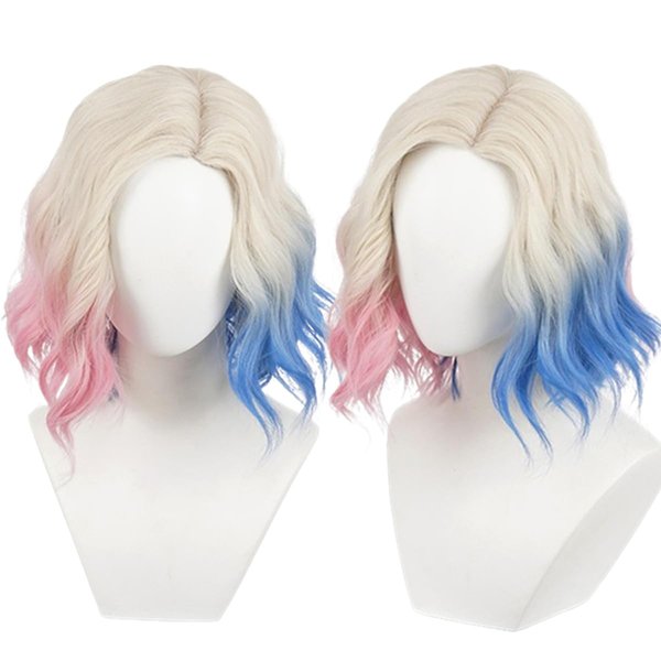NiceLisa Blonde Short Wave Curly Enid Sinclair Wigs with Pink Blue Hair Women Girls Modern Anime Cosplay Wig Daily Wear Wigs