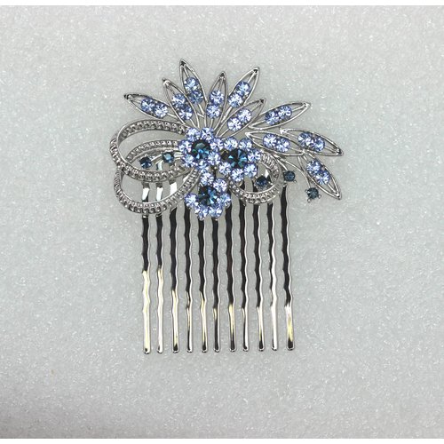 Faship Gorgeous Dark Blue Rhinestone Crystal Floral Hair Comb