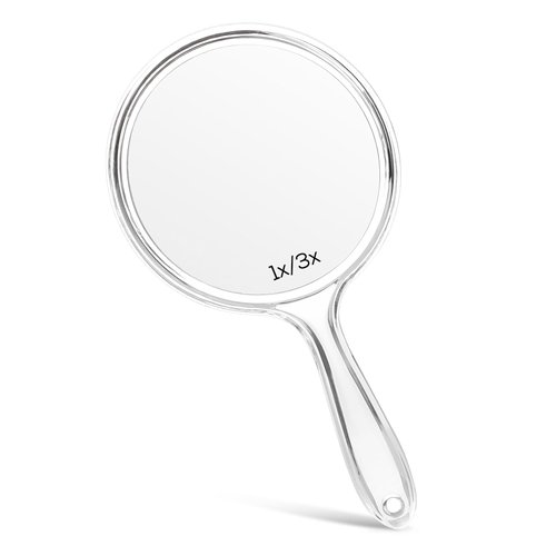 BEFUI Double-Sided Handheld Mirror, 1X/3X Magnification for Makeup (Clear, Pack of 1, Small Size)