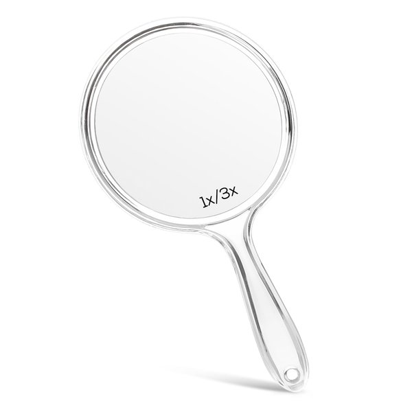 BEFUI Double-Sided Handheld Mirror, 1X/3X Magnification for Makeup (Clear, Pack of 1, Small Size)